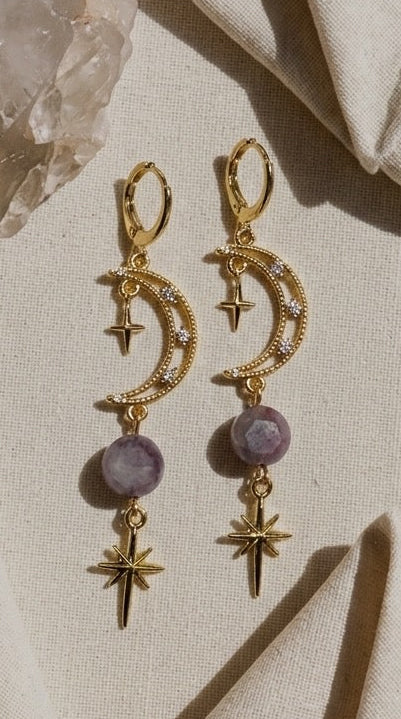 Pink Tourmaline Crescent Moon Earrings