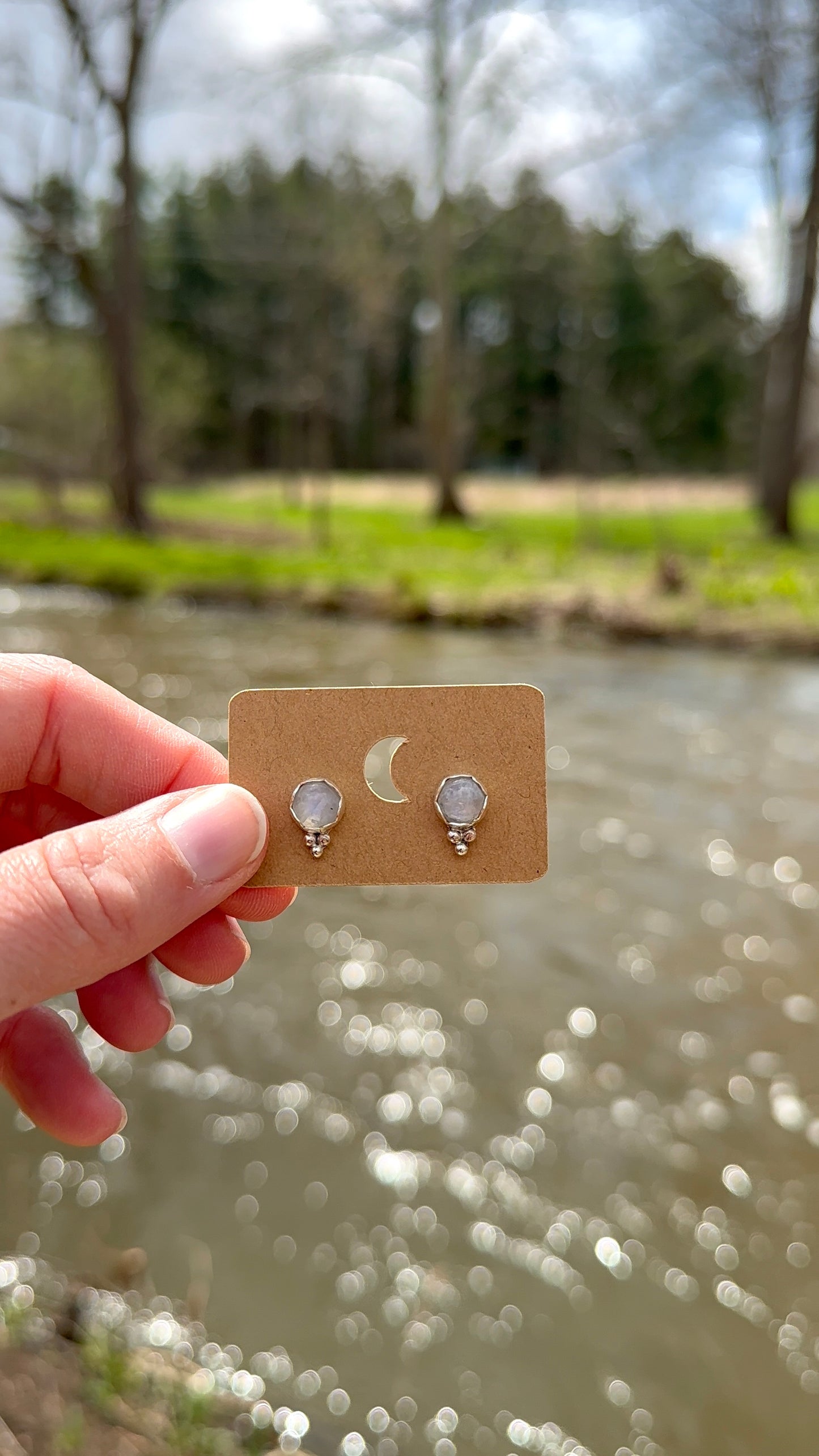 Rainbow Moonstone Stud Earrings