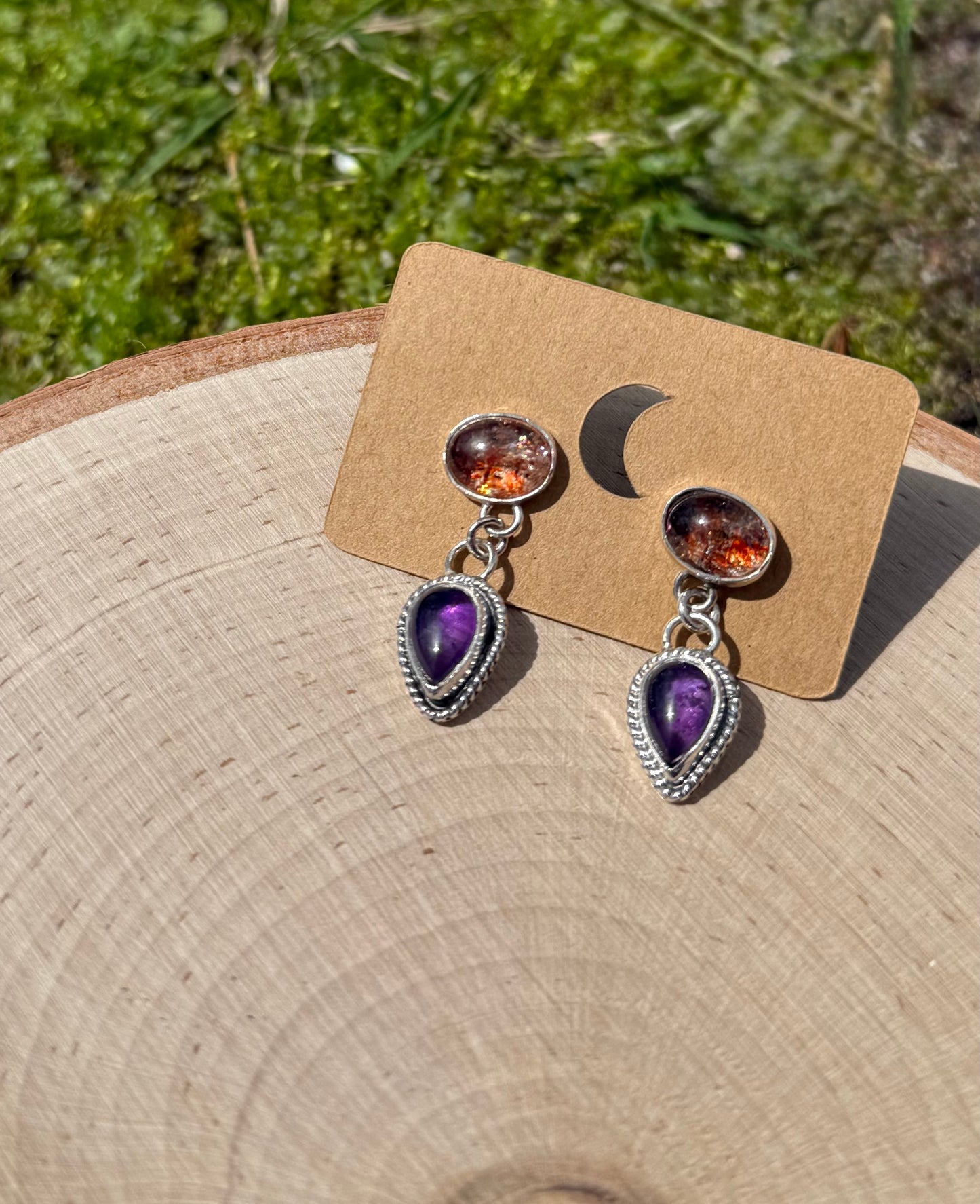 Sunstone and Amethyst Stud Earrings
