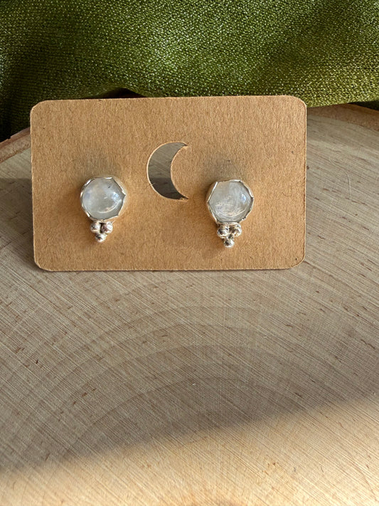Rainbow Moonstone Stud Earrings