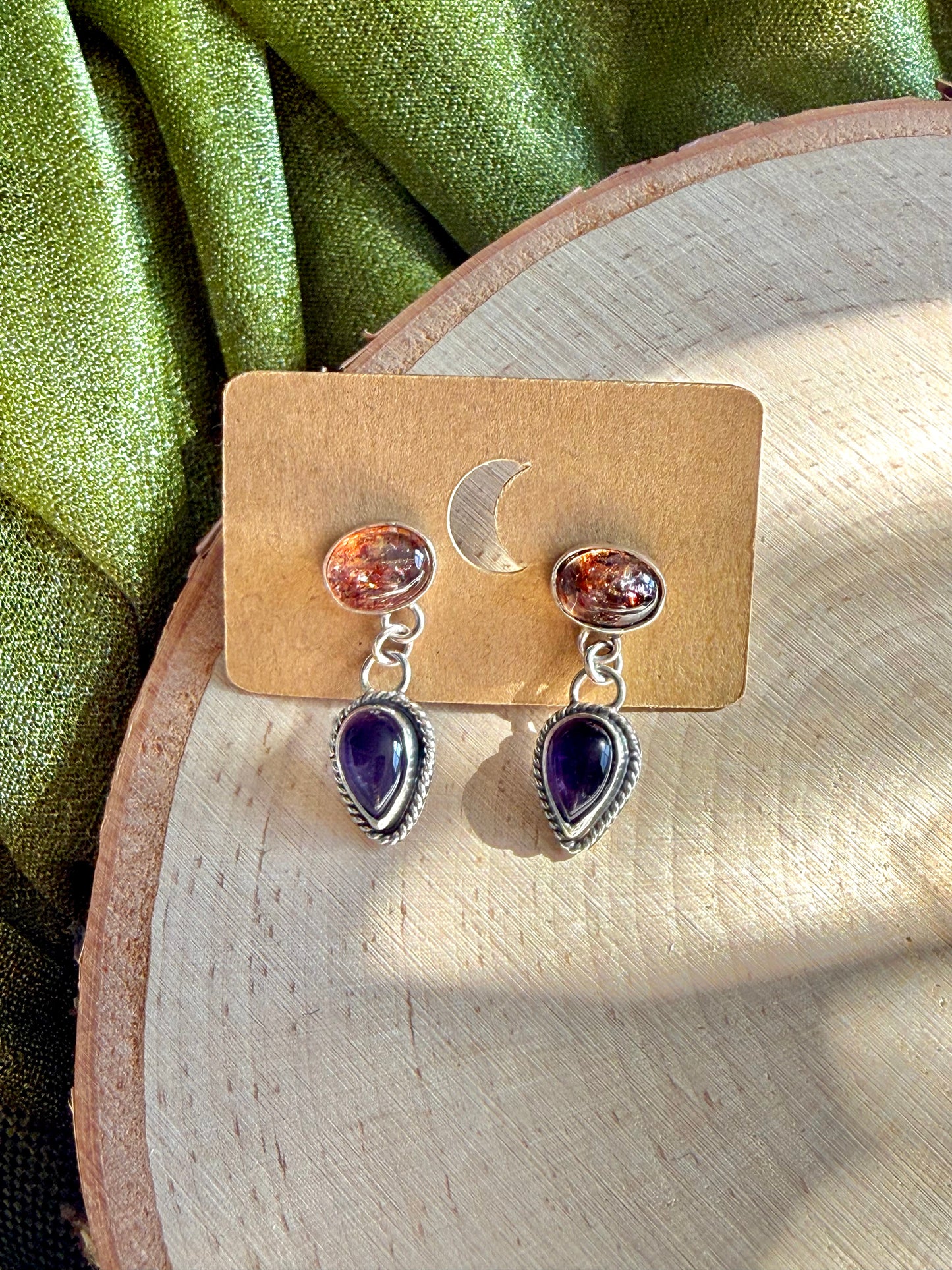 Sunstone and Amethyst Stud Earrings