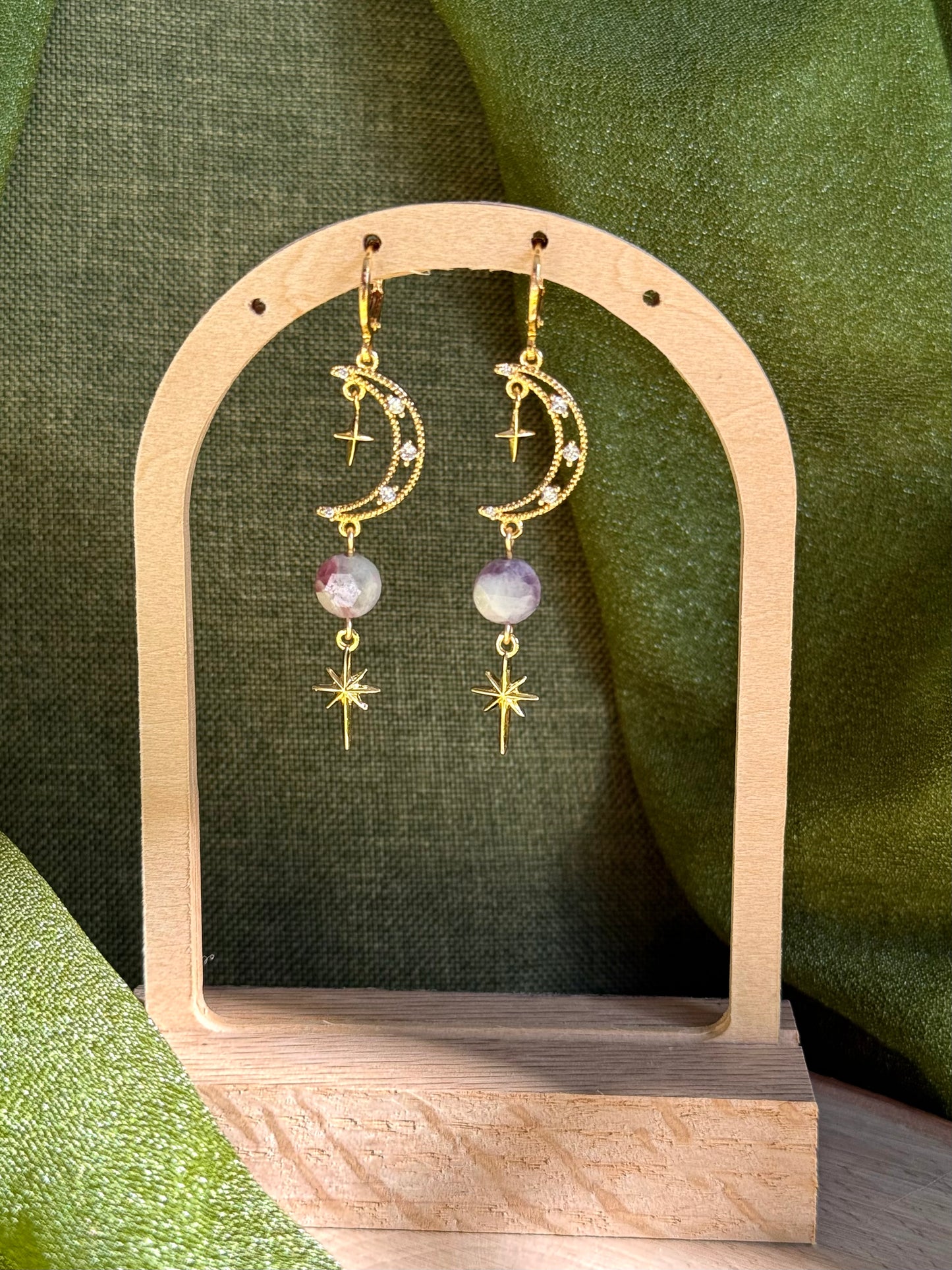 Pink Tourmaline Crescent Moon Earrings