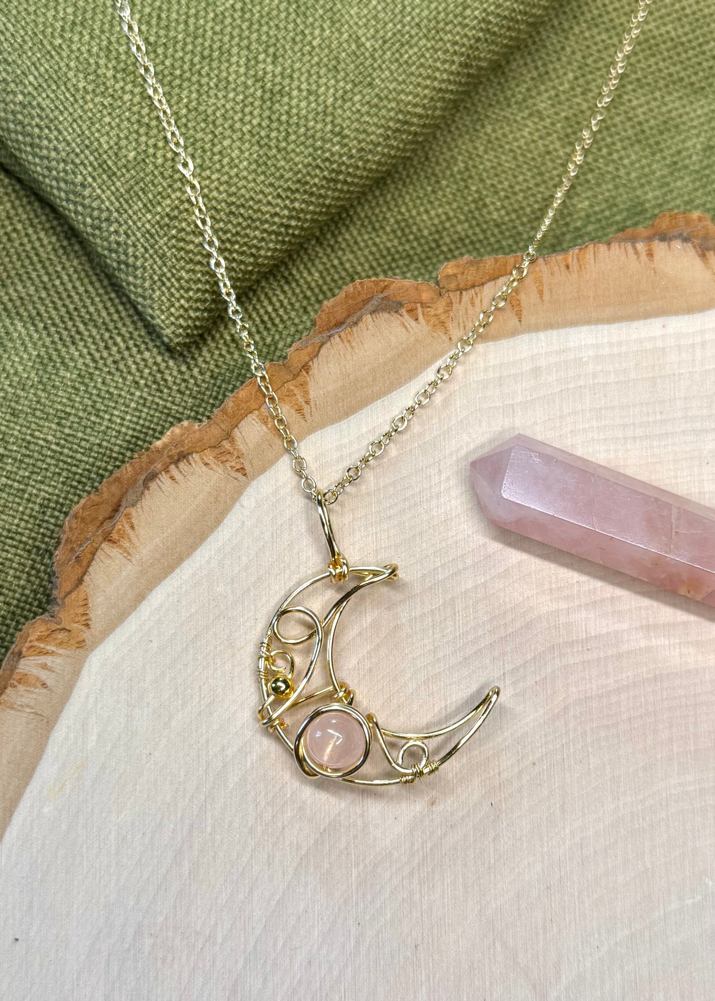 Crystal & Crescent Rose Quartz Necklace