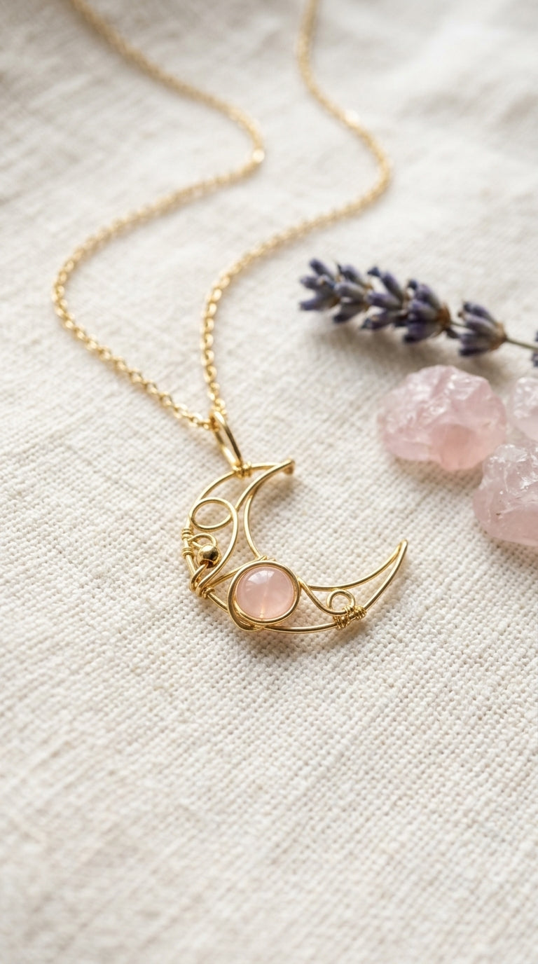Crystal & Crescent Rose Quartz Necklace
