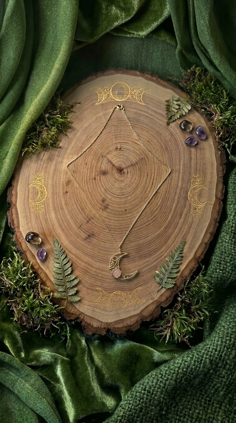 Crystal & Crescent Rose Quartz Necklace