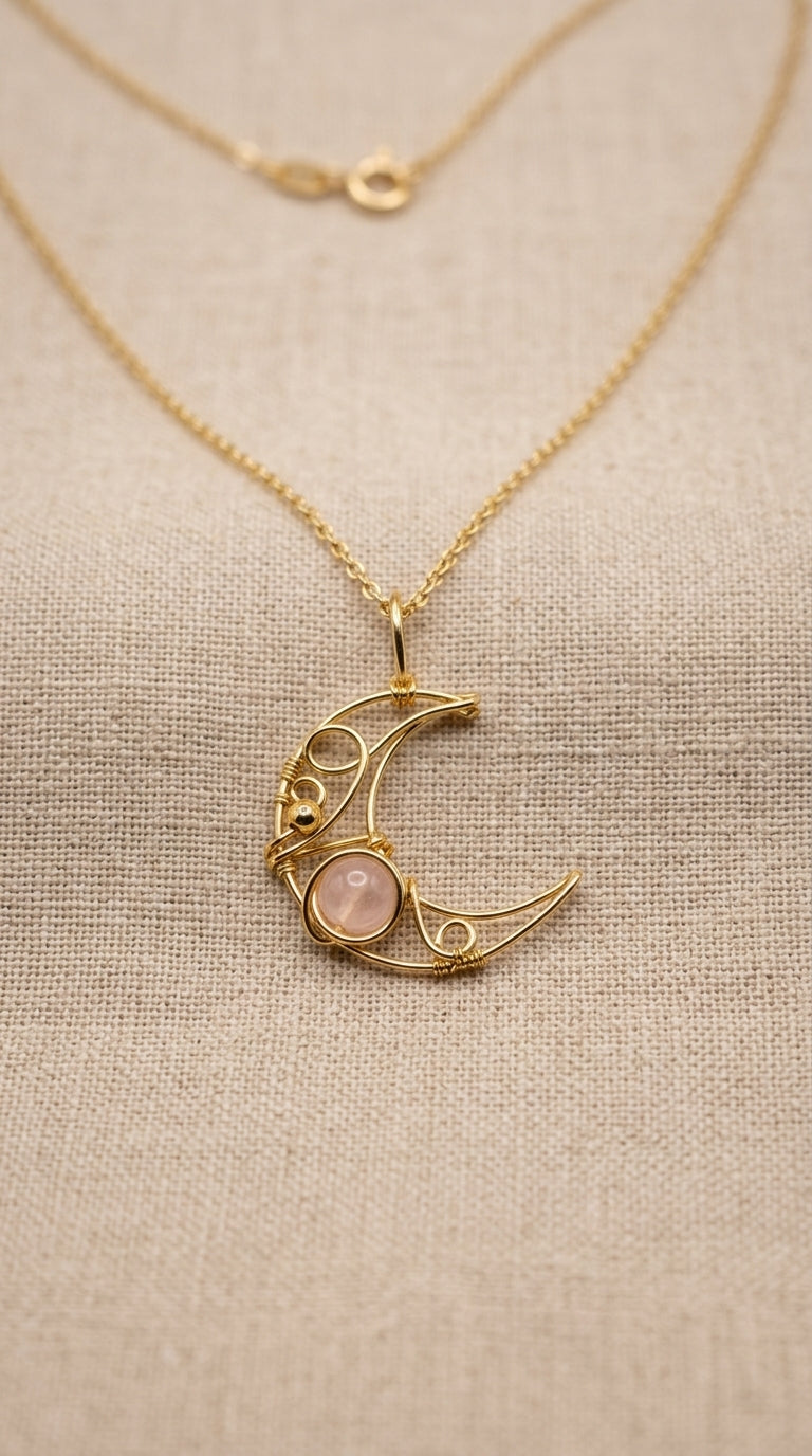 Crystal & Crescent Rose Quartz Necklace